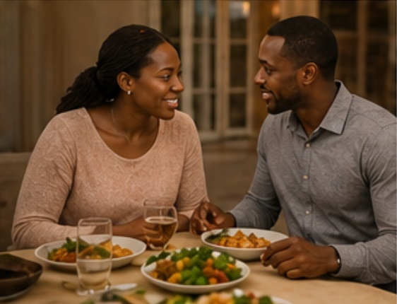 An Africam couple at dinner